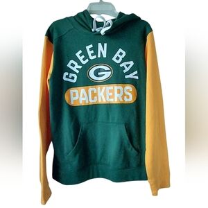 Green Bay Packers NFL Logo Hoodie Sweatshirt Zip Up Green Yellow Med  Football